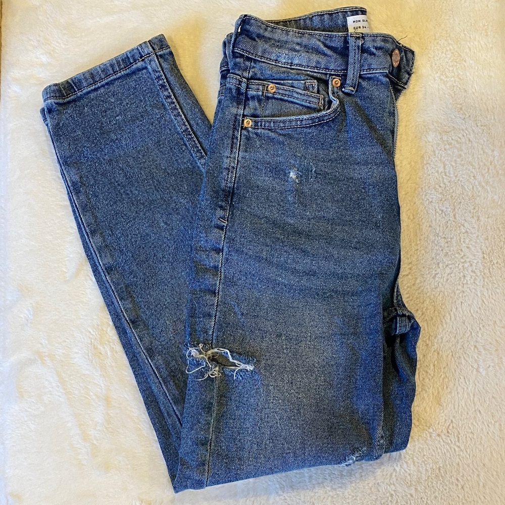 Blue Denim Jeans- Distressed